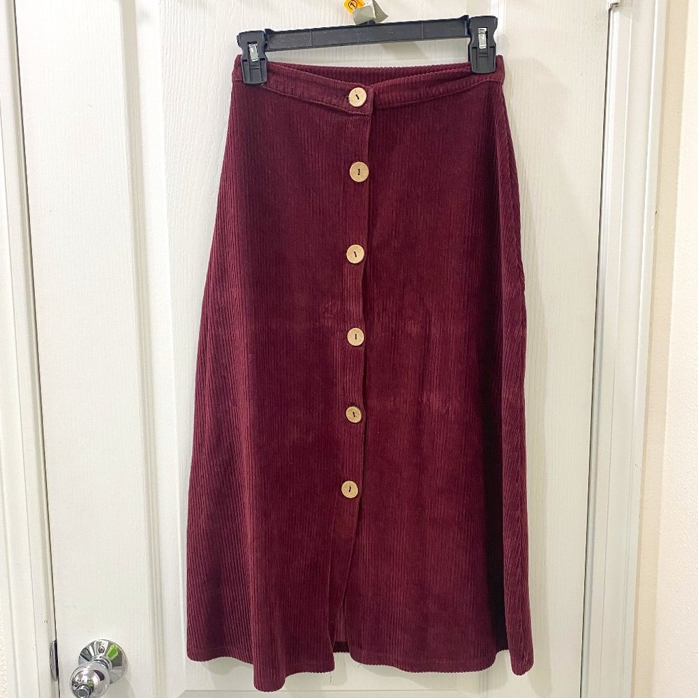 Pull & Bear Maroon Corduroy Midi Skirt